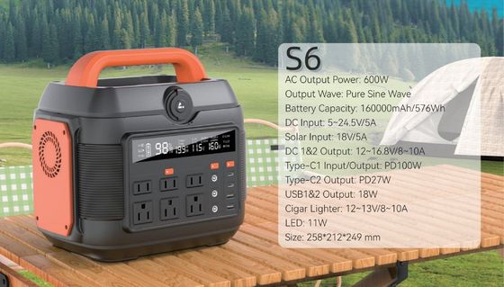 600W/576wh 屋外および家庭用電力供給ソリューションのための緊急発電所