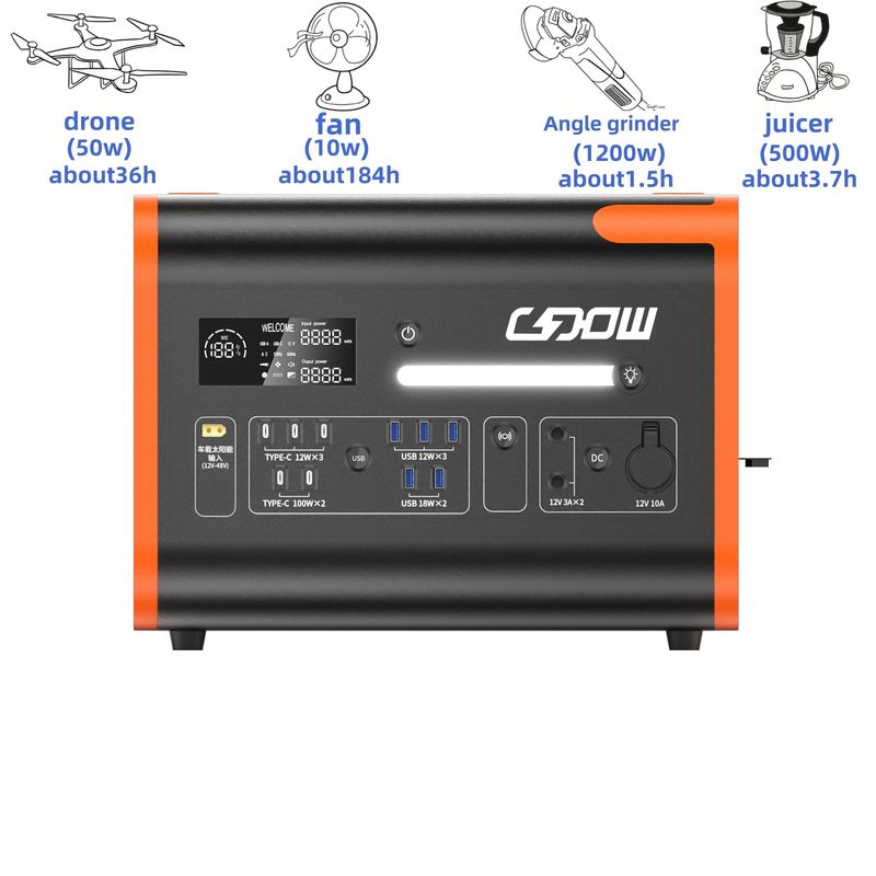 LiFePO4 バッテリー キャンプ/ホーム/緊急用発電所 12.2000W 充電可能な太陽光発電機 携帯型移動電源