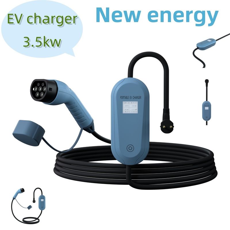 青色ポータブルEV充電ステーション 3.5kW 道路用モバイルEV充電器