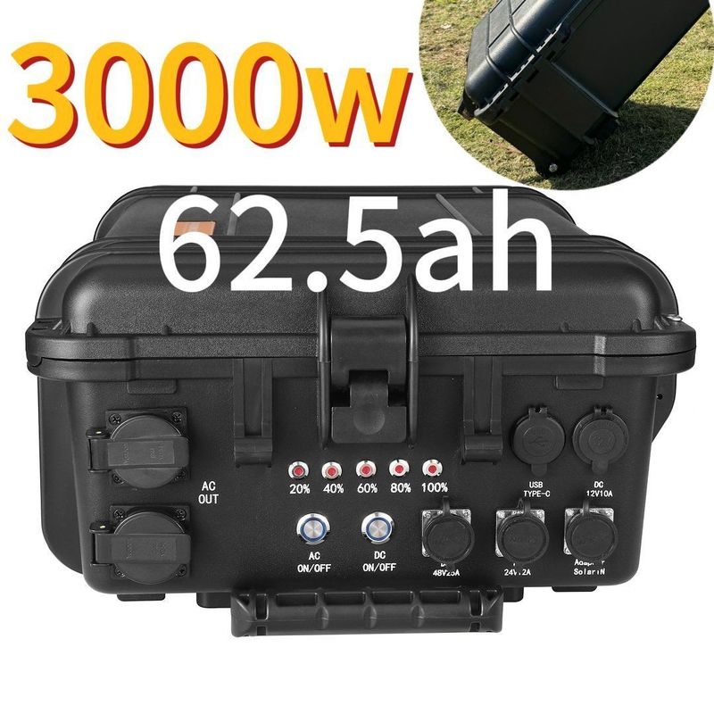 室外緊急充電 3000W 62.5h ポータブル電源 充電時間 6-7h