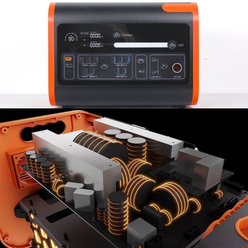 2200W40ah ワイヤレス充電 太陽エネルギー貯蔵 発電所 ホットオレンジとブラック