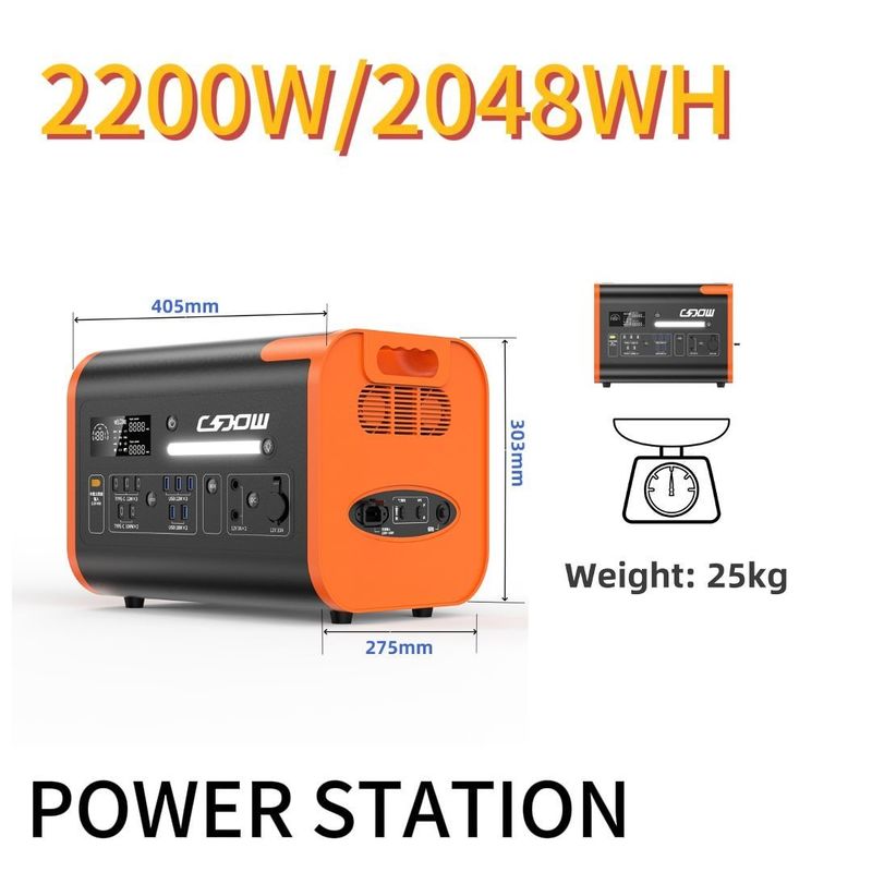 CE認証された外用および緊急用ポータブル発電所 2200W 110V 220V AC出力